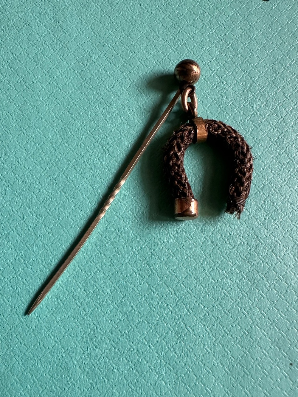 Vintage Edwardian Era Woven Hair Horseshoe Stick Pin Brooch